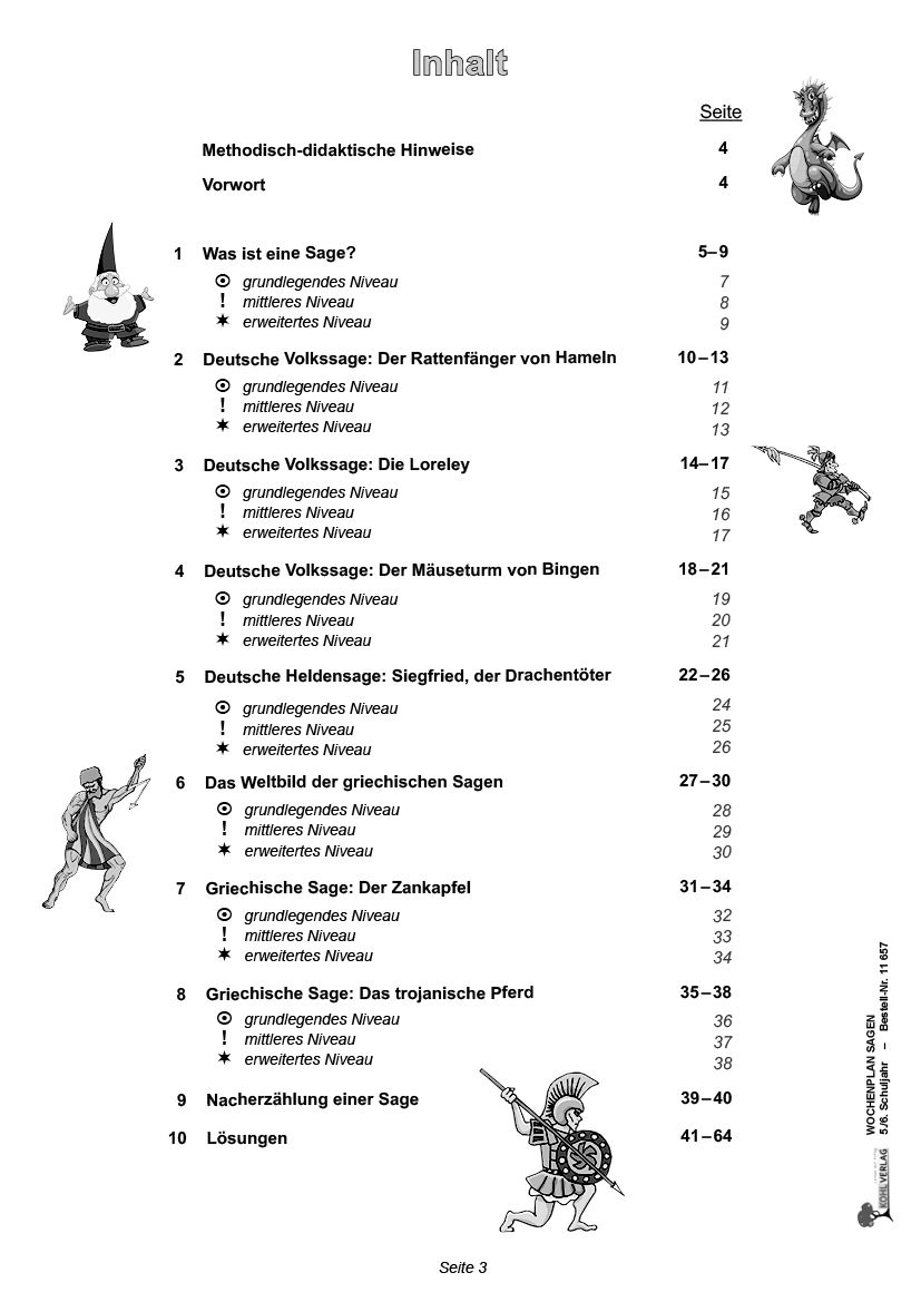 Wochenplan Sagen / Klasse 5-6