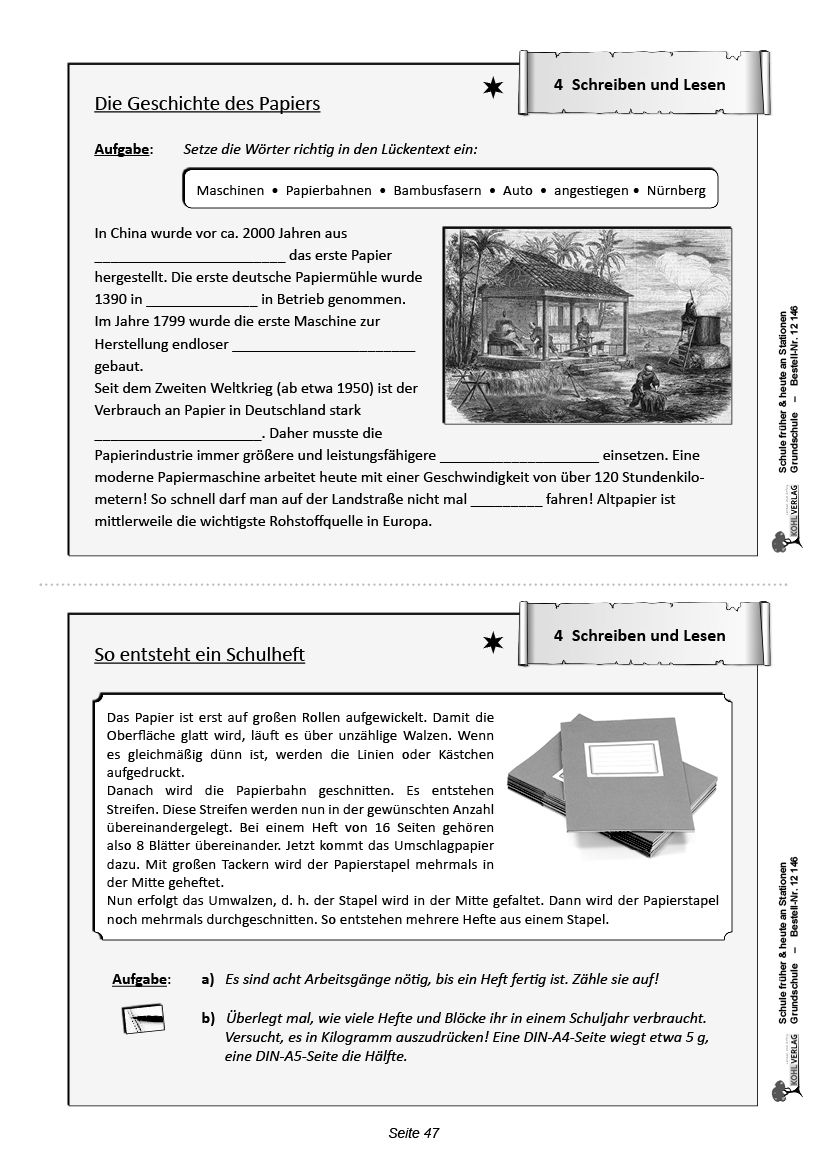Schule früher & heute an Stationen - Selbstständiges Lernen in der