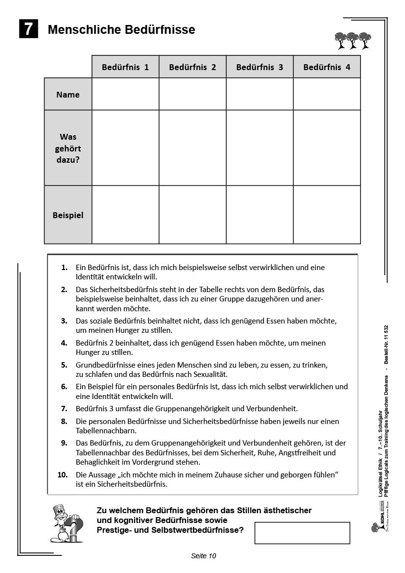 Logikrätsel Ethik / 7-10. Schuljahr