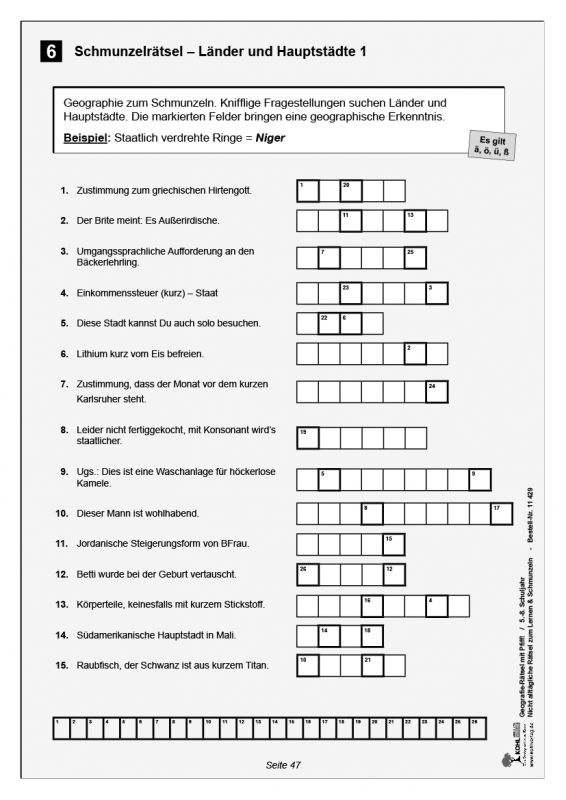 Geographie-Rätsel mit Witz! - 5.-8. Schuljahr
