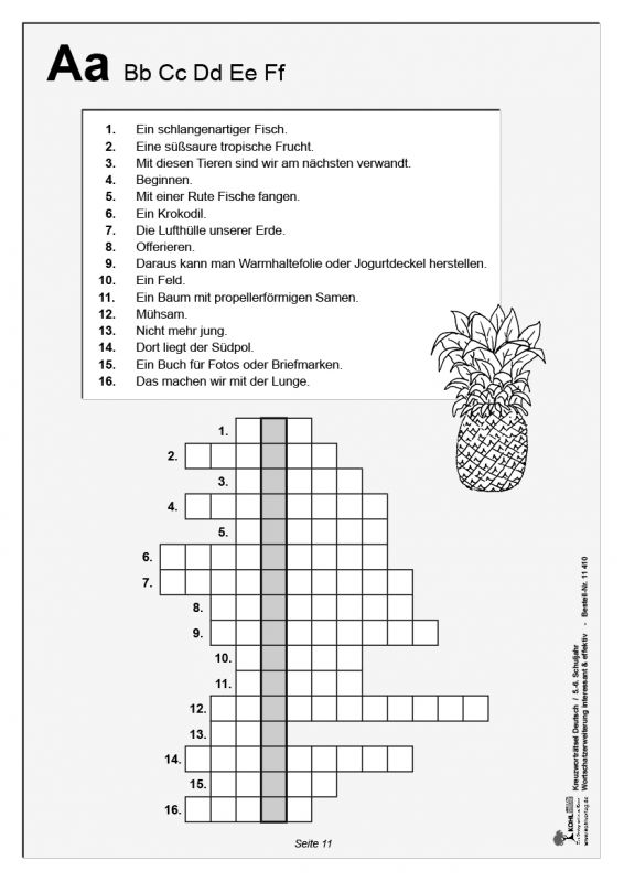 Kreuzworträtsel Deutsch / Klasse 56
