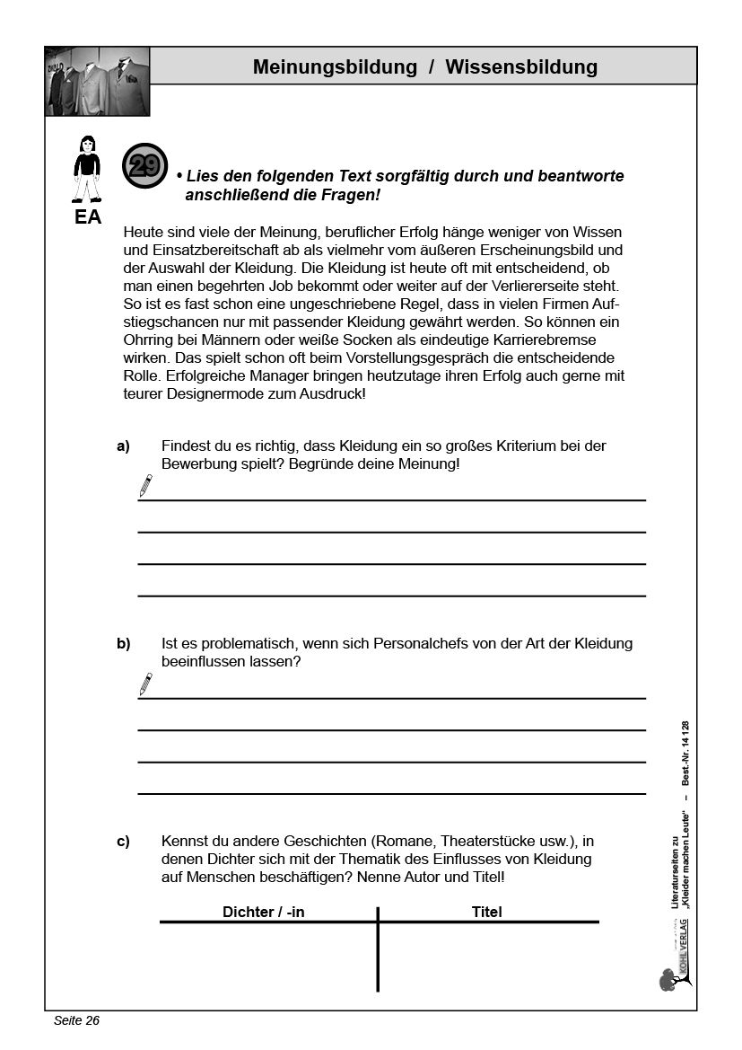 Klassenarbeit Zu Kleider Machen Leute Kleider machen Leute - Literaturseiten