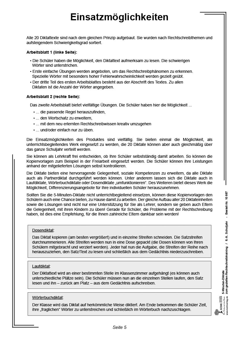 Deutsch Diktat Klasse 8 Groß Und Kleinschreibung 5-Minuten-Diktate / Klasse 8-9
